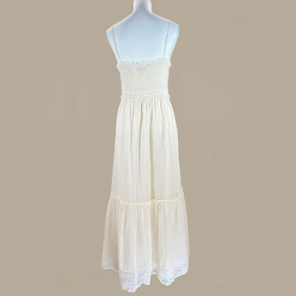 Patrons of Peace Boho Tiered Maxi Dress M Ivory Ruffles Buttons Sheer Prairie - Picture 2 of 10